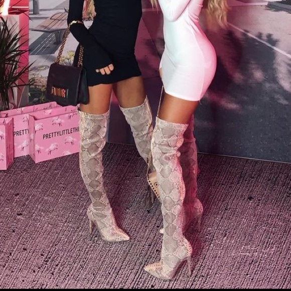 PrettyLittleThing Shoes - PRETTY LITTLE THING| THIGH HIGH SNAKE BOOTS